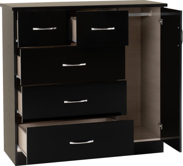 Seconique Nevada 5 Drawer Low Wardrobe Black Gloss