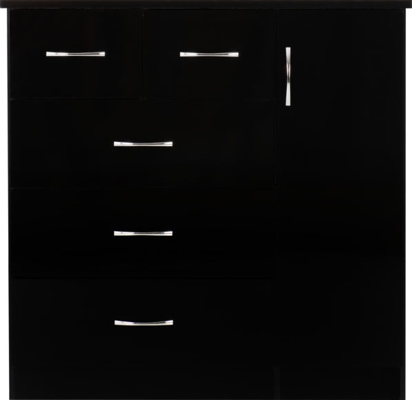 Seconique Nevada 5 Drawer Low Wardrobe Black Gloss