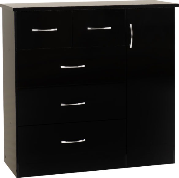 seconique Nevada 5 Drawer Low Wardrobe Black Gloss
