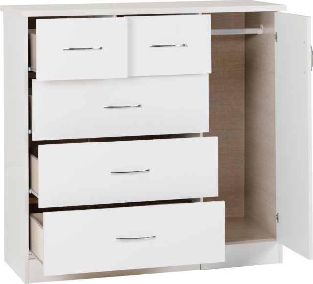 Seconique Nevada 5 Drawer Low Wardrobe White Gloss