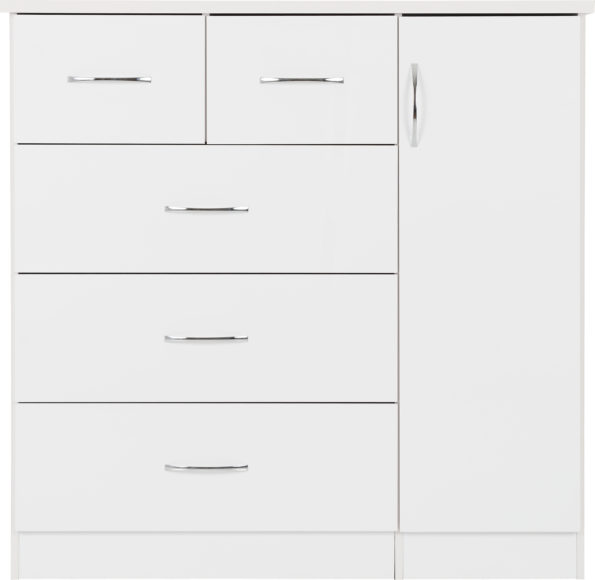 Seconique Nevada 5 Drawer Low Wardrobe White Gloss