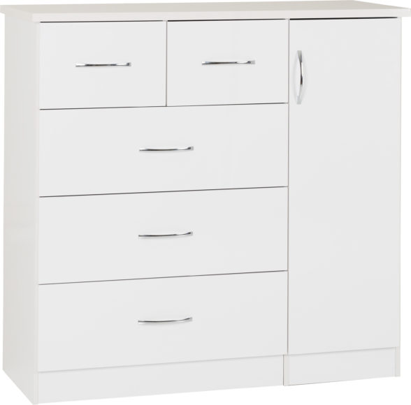 seconique Nevada 5 Drawer Low Wardrobe White Gloss