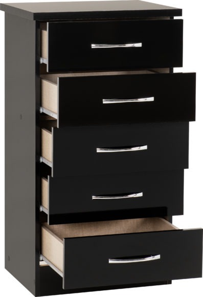 Seconique Nevada 5 Drawer Narrow Chest Black Gloss