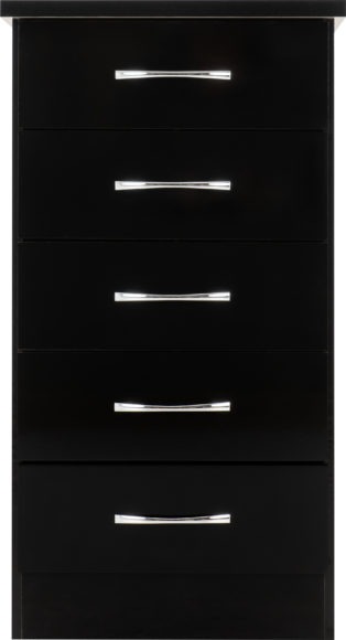 Seconique Nevada 5 Drawer Narrow Chest Black Gloss