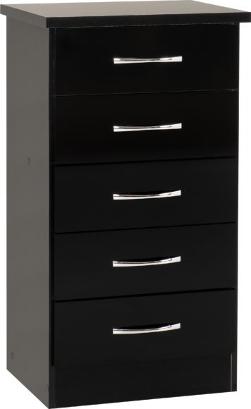 seconique Nevada 5 Drawer Narrow Chest Black Gloss