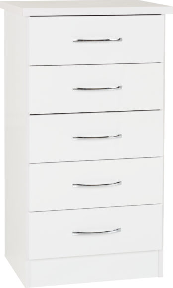 Seconique Nevada 5 Drawer Narrow Chest White Gloss