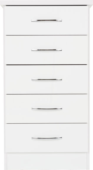 Seconique Nevada 5 Drawer Narrow Chest White Gloss