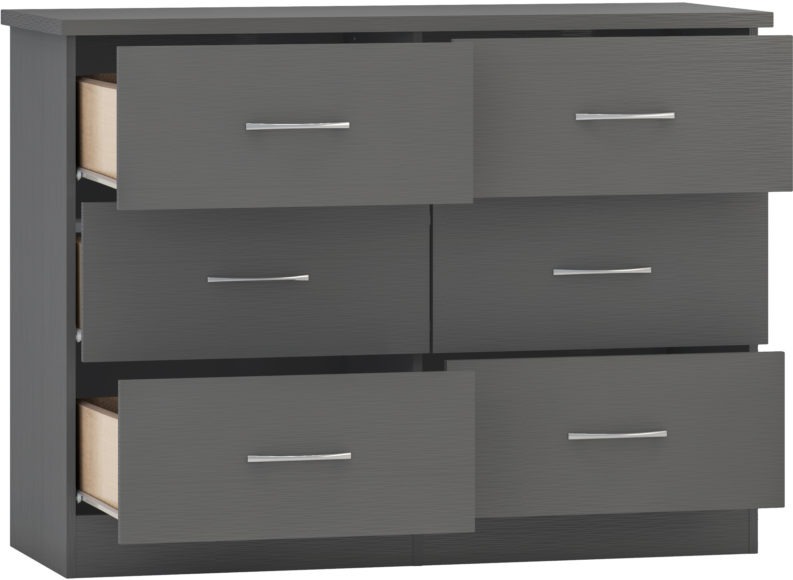 Seconique Nevada 6 Drawer Chest 3D Effect Grey