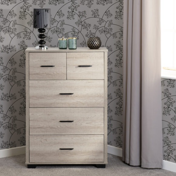 seconique Oliver 3+2 Drawer Chest Light Oak Effect