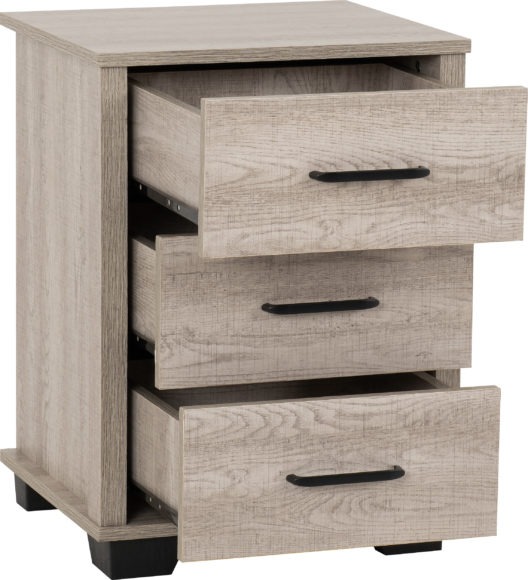 Seconique Oliver 3 Drawer Bedside Light Oak Effect
