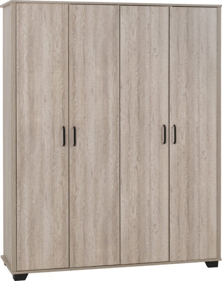 Seconique Oliver 4 Door Wardrobe Light Oak Effect