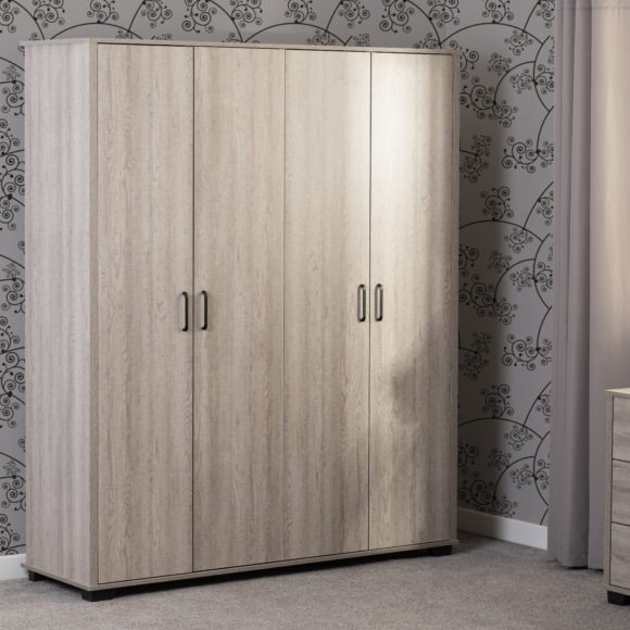 seconique Oliver 4 Door Wardrobe Light Oak Effect