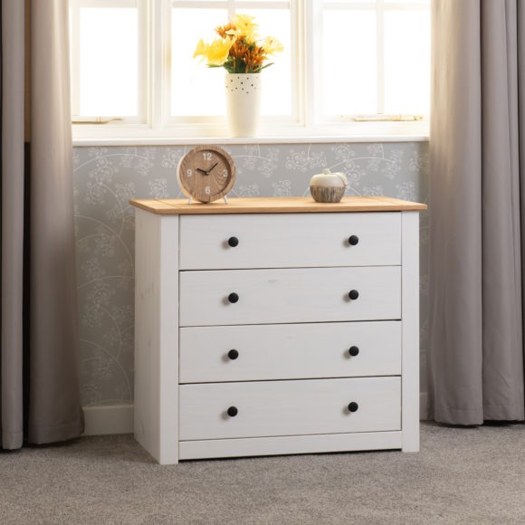 Seconique Panama 4 Drawer Chest White/Natural Wax