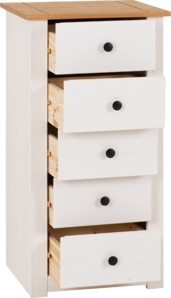 Seconique Panama 5 Drawer Chest White/Natural Wax