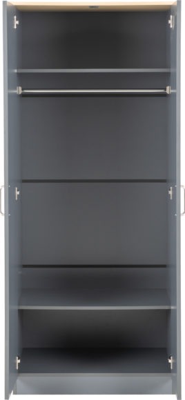 Seconique Portland 2 Door Wardrobe Grey/Oak Effect