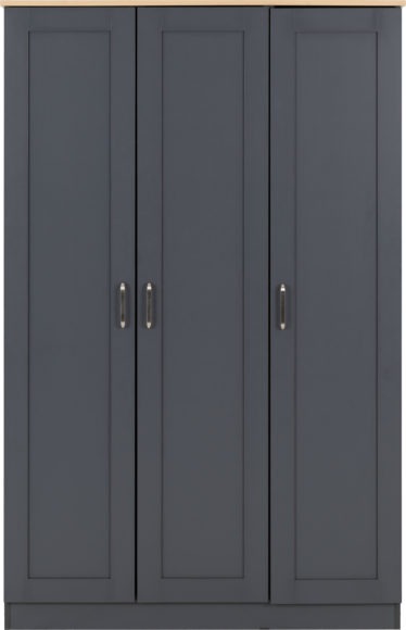 Seconique Portland 3 Door Wardrobe Grey/Oak Effect