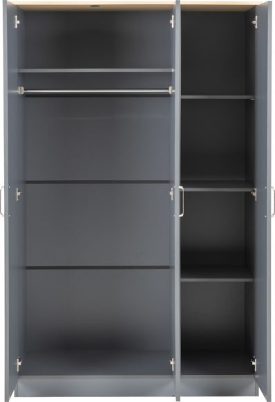 Seconique Portland 3 Door Wardrobe Grey/Oak Effect