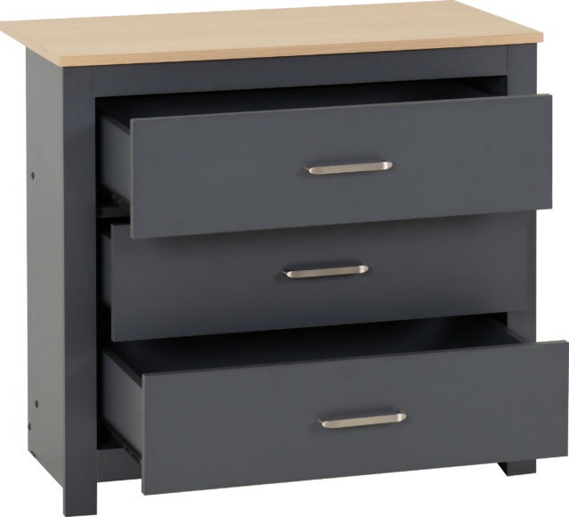 Seconique Portland 3 Drawer Chest Grey/Oak Effect