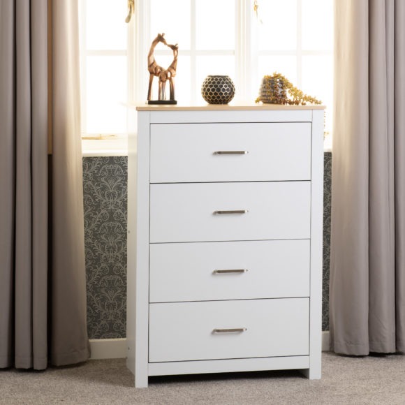 Seconique Portland 4 Drawer Chest White/Oak Effect