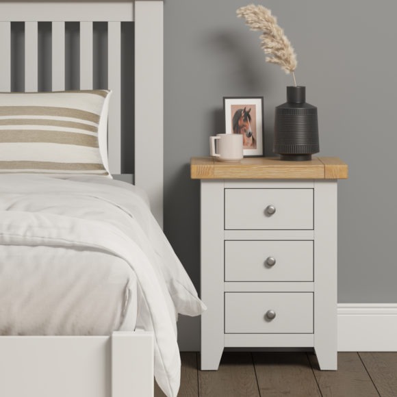 seconique Windsor 3 Drawer Bedside Ivory/Oak