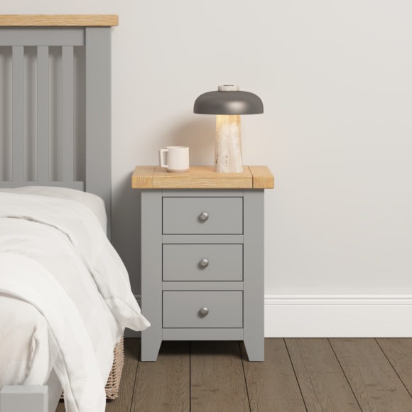 seconique Windsor 3 Drawer Bedside Pebble Grey/Oak