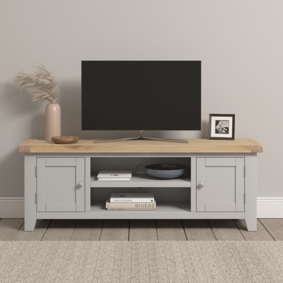 seconique Windsor Straight TV Unit Pebble Grey/Oak