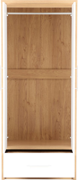 Seconique Seville 2 Door 1 Drawer Wardrobe White High Gloss/Light Oak Effect Veneer