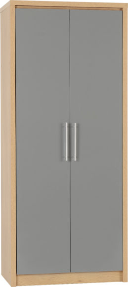 Seconique Seville 2 Door Wardrobe Grey High Gloss/Light Oak Effect Veneer