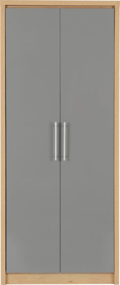 Seconique Seville 2 Door Wardrobe Grey High Gloss/Light Oak Effect Veneer