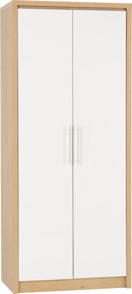 Seconique Seville 2 Door Wardrobe White High Gloss/Light Oak Effect Veneer