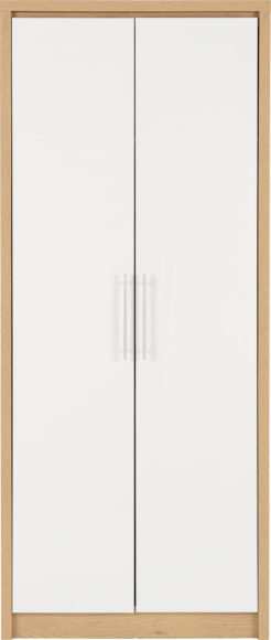 Seconique Seville 2 Door Wardrobe White High Gloss/Light Oak Effect Veneer