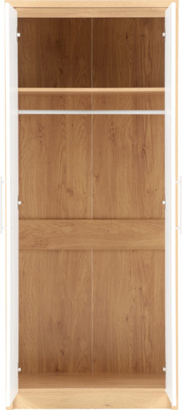 Seconique Seville 2 Door Wardrobe White High Gloss/Light Oak Effect Veneer