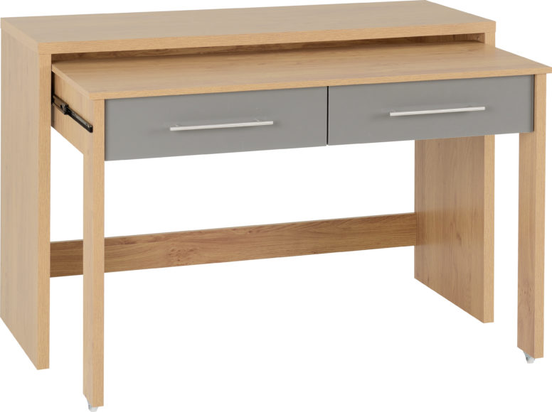 Seconique Seville 2 Drawer Slider Desk Grey High Gloss/Light Oak Effect Veneer
