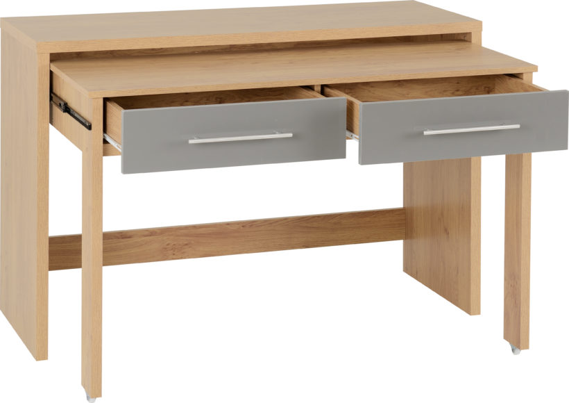 Seconique Seville 2 Drawer Slider Desk Grey High Gloss/Light Oak Effect Veneer
