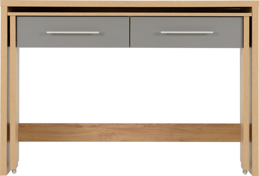 Seconique Seville 2 Drawer Slider Desk Grey High Gloss/Light Oak Effect Veneer