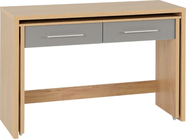 seconique Seville 2 Drawer Slider Desk Grey High Gloss/Light Oak Effect Veneer