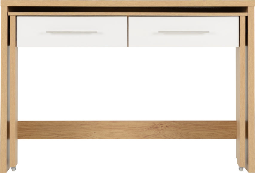 Seconique Seville 2 Drawer Slider Desk White High Gloss/Light Oak Effect Veneer