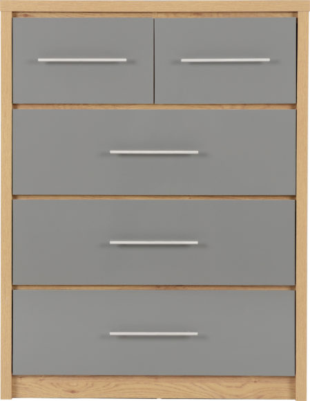 Seconique Seville 3+2 Drawer Chest Grey High Gloss/Light Oak Effect Veneer