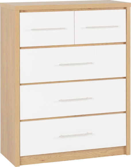 Seconique Seville 3+2 Drawer Chest White High Gloss/Light Oak Effect Veneer