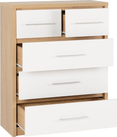 Seconique Seville 3+2 Drawer Chest White High Gloss/Light Oak Effect Veneer