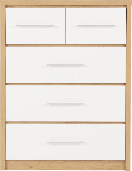 Seconique Seville 3+2 Drawer Chest White High Gloss/Light Oak Effect Veneer
