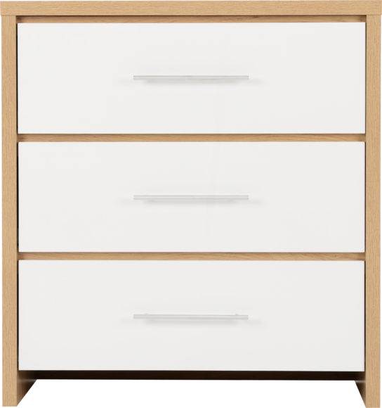 Seconique Seville 3 Drawer Chest White High Gloss/Light Oak Effect Veneer