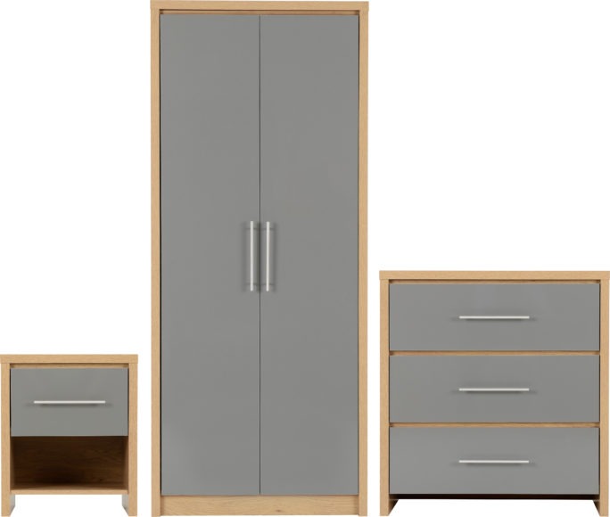 Seconique Seville Bedroom Set Grey High Gloss/Light Oak Effect Veneer