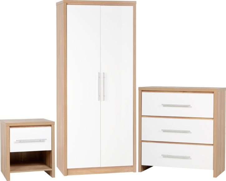 Seconique Seville Bedroom Set White High Gloss/Light Oak Effect Veneer