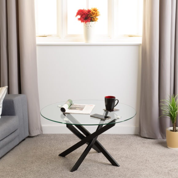 Seconique Sheldon Round Coffee Table Clear Glass/Black
