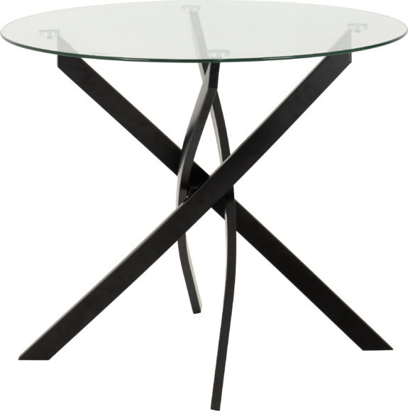 Seconique Sheldon Round Glass Top Dining Set Clear Glass/Black/Grey Velvet Fabric