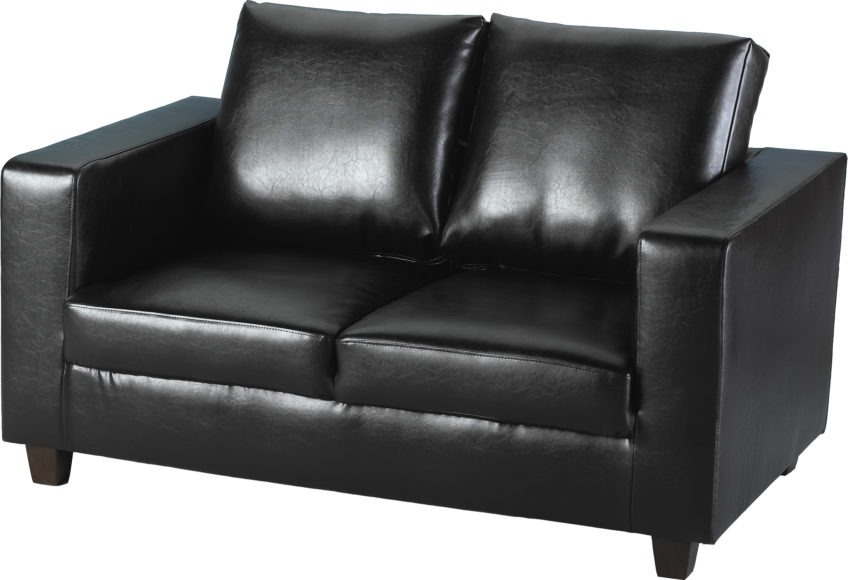 Seconique Tempo Two Seater Sofa-in-a-Box Black Faux Leather
