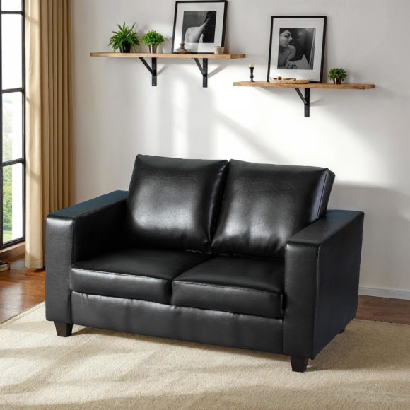 seconique Tempo Two Seater Sofa-in-a-Box Black Faux Leather