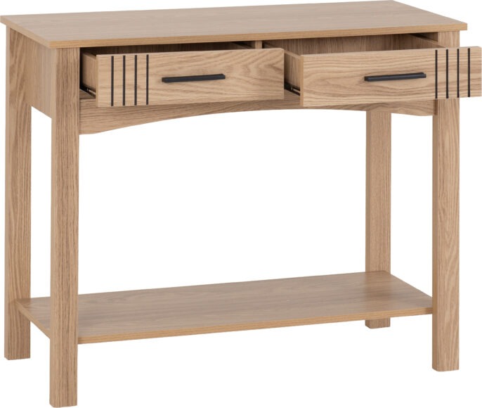 Seconique Tessa 2 Drawer Console Table Natural Oak Effect