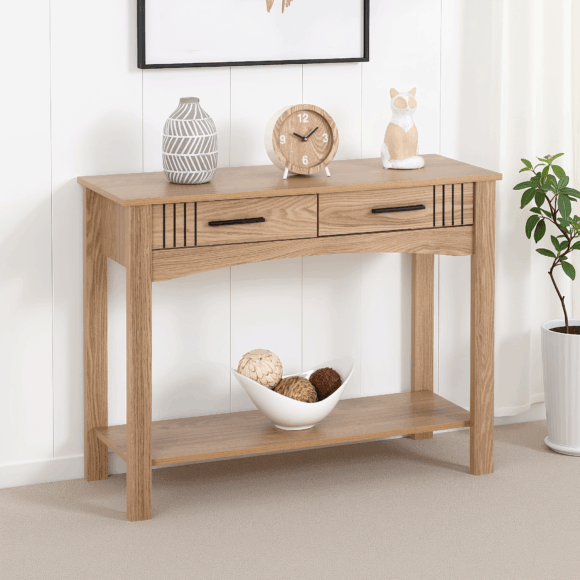 seconique Tessa 2 Drawer Console Table Natural Oak Effect